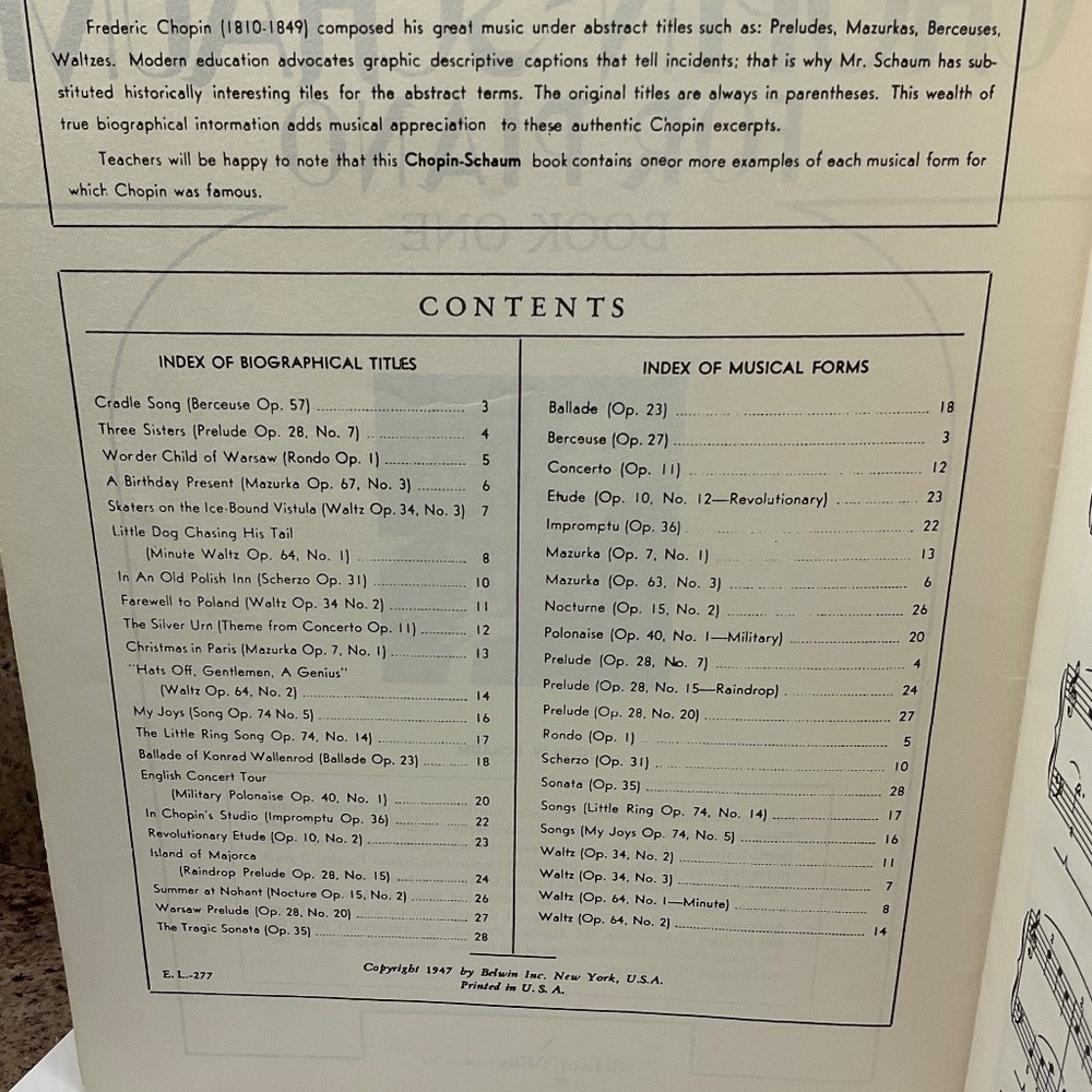“Vintage 1947 Chopin Schaum Piano Book One – Belwin Mills Sheet Music” - Picture 4 of 6